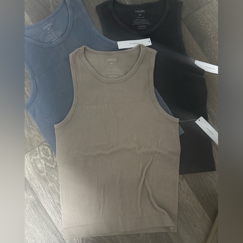Ribbed Tank Tops - Tan, Blue, Dark Grey- Set of 3 from Amazon